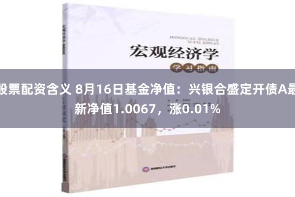 股票配资含义 8月16日基金净值：兴银合盛定开债A最新净值1.0067，涨0.01%