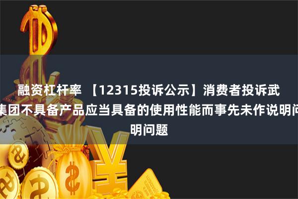 融资杠杆率 【12315投诉公示】消费者投诉武商集团不具备产品应当具备的使用性能而事先未作说明问题