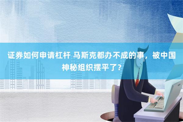 证券如何申请杠杆 马斯克都办不成的事，被中国神秘组织摆平了？