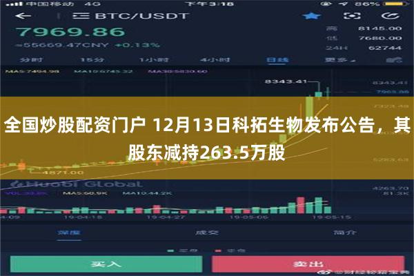 全国炒股配资门户 12月13日科拓生物发布公告，其股东减持263.5万股