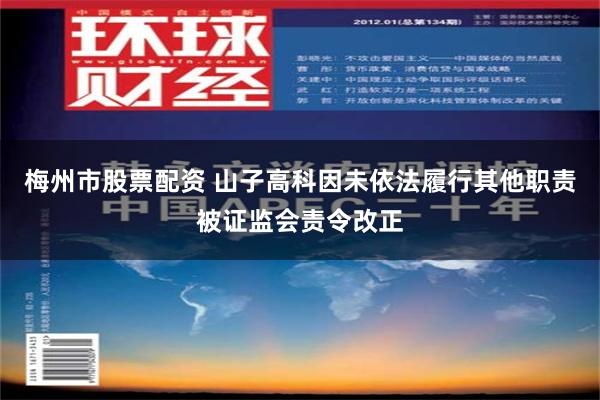 梅州市股票配资 山子高科因未依法履行其他职责被证监会责令改正